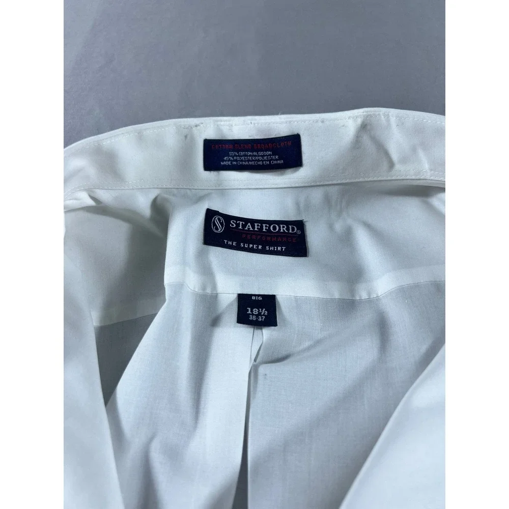 Stafford Performance White Dress Shirt Men's 18.5 36-37 Big & Tall Cotton Blend - Picture 3 of 13